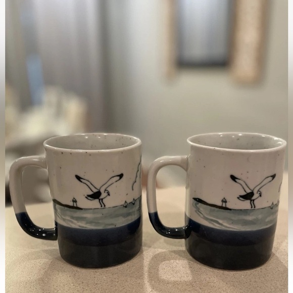 Vintage Ceramic Coffee Mug Embossed Seagulls Nautical Beach Themed Cup Set Of 2 - Picture 6 of 11